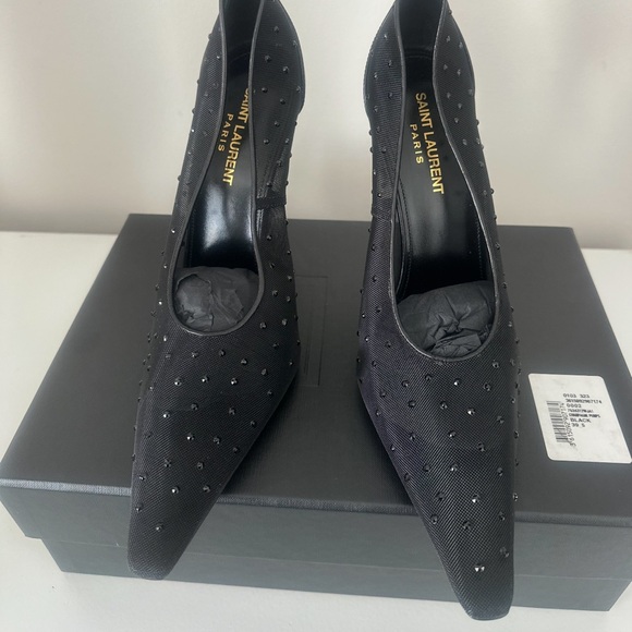 SAINT LAURENT Black anja pumps in rhinestone mesh 39.5 - Picture 2 of 7